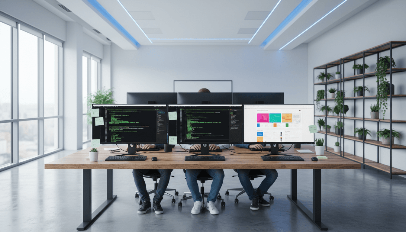 Espaço de trabalho com design de website em desenvolvimento